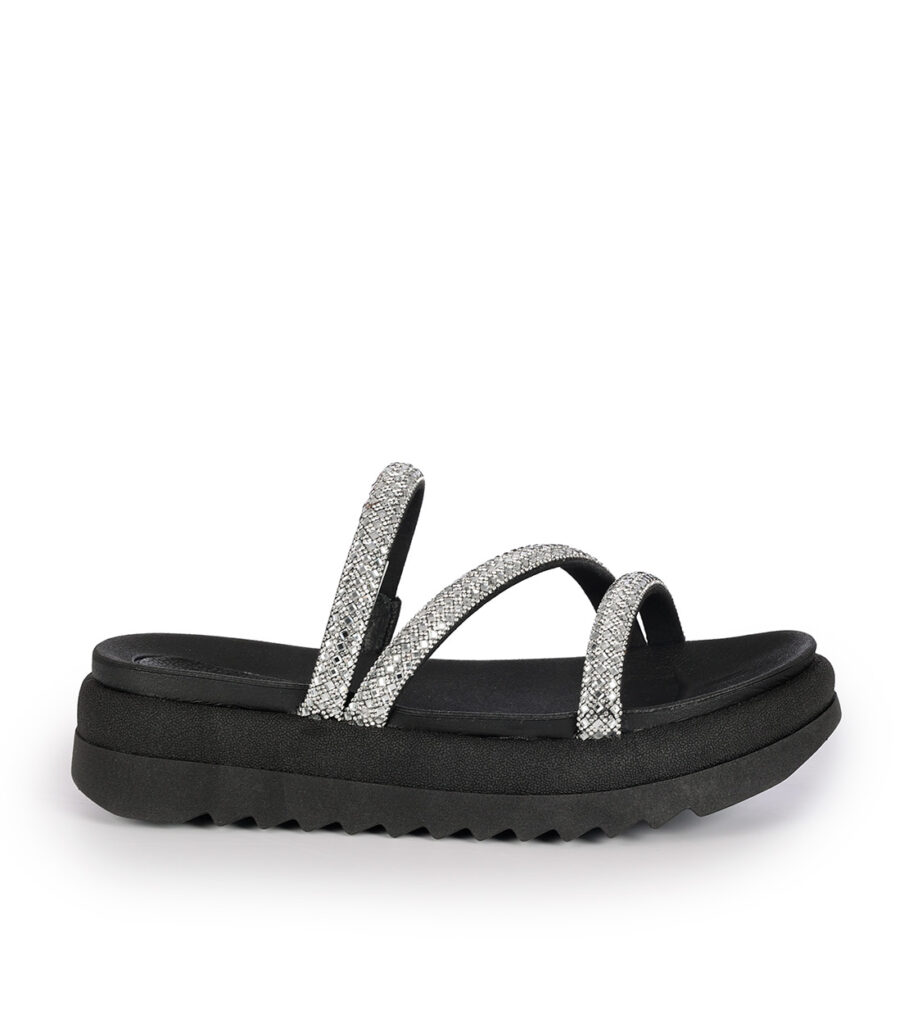 Pegada Γυναικεία Flatform Sandals Cristal μαύρο/ασημί 234454